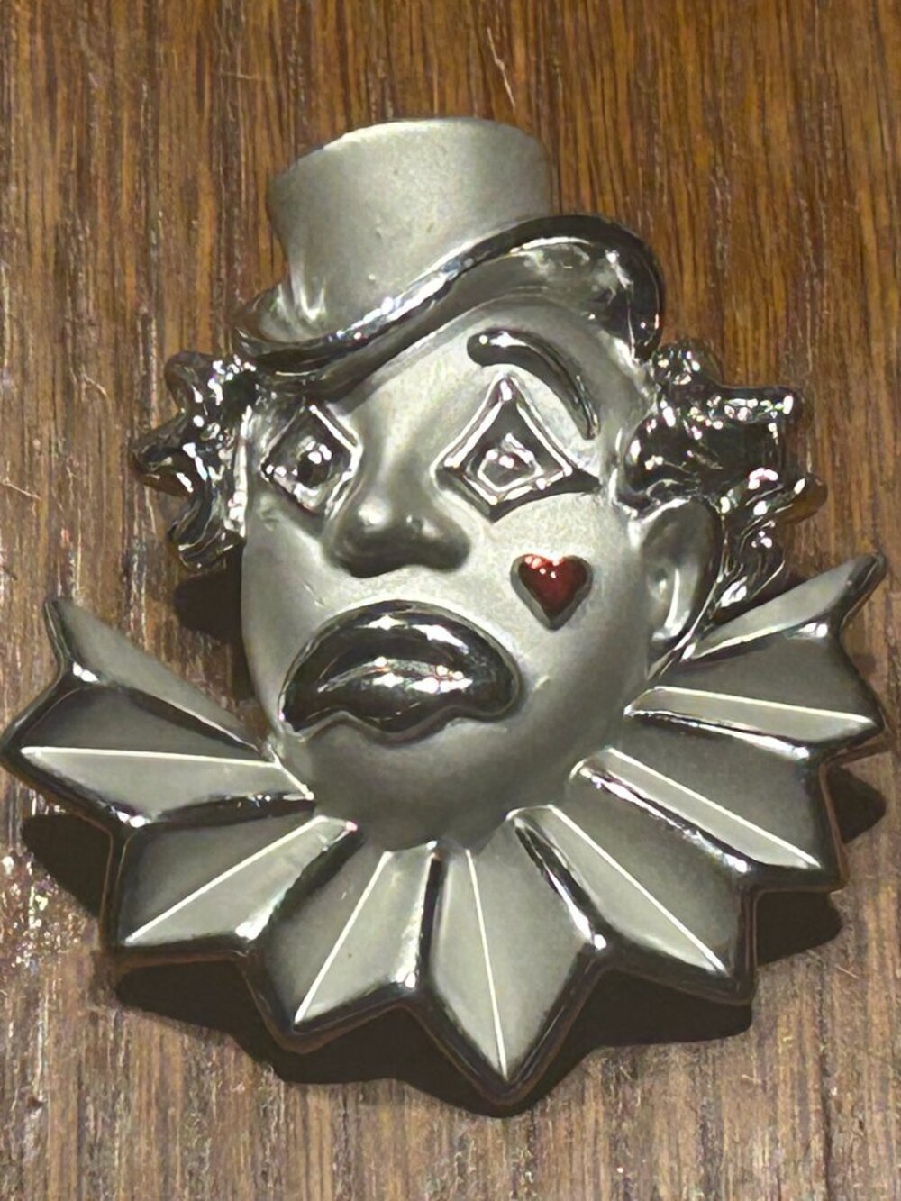 Vintage Silver Clown and Heart Pin